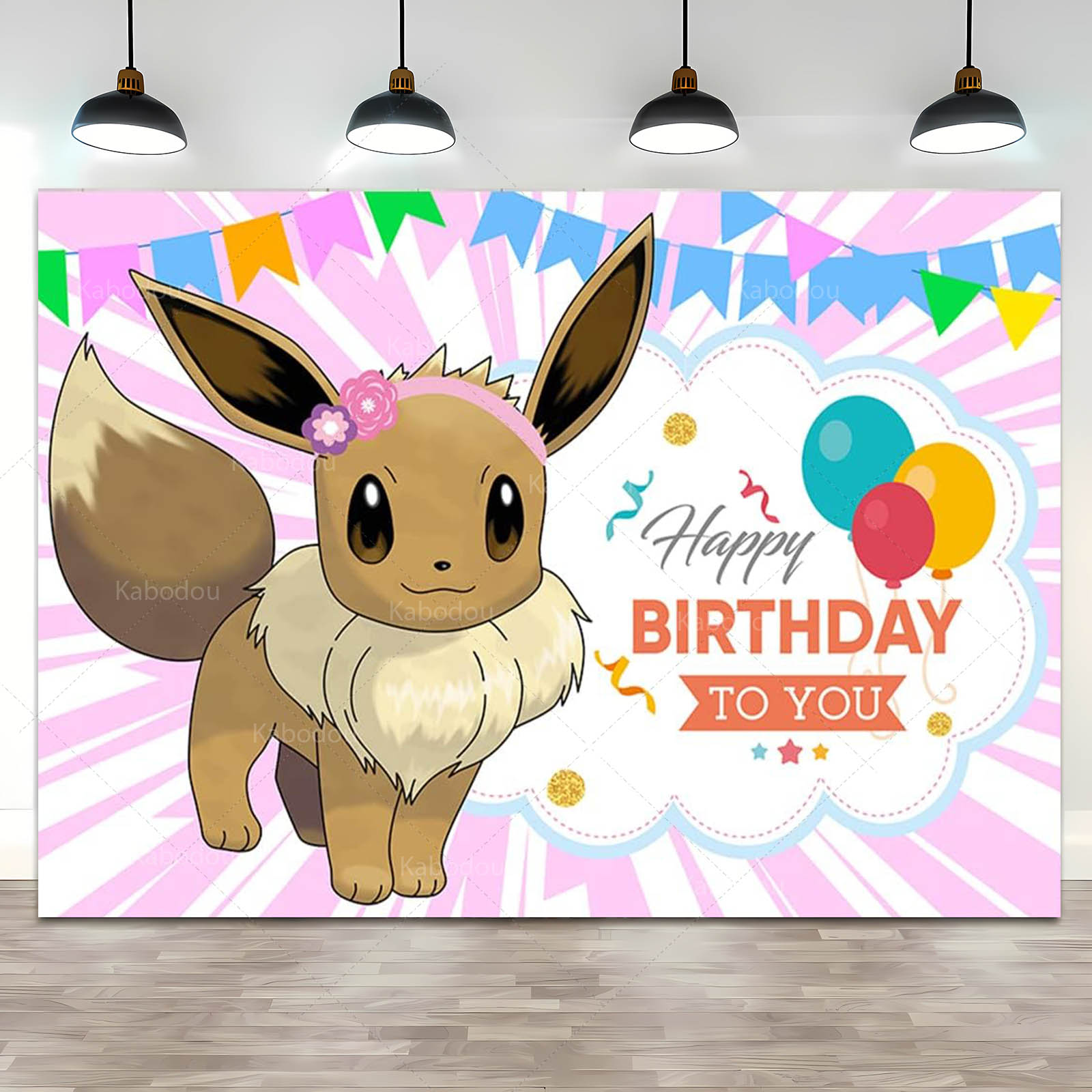 Photography Composition - Pokemon Eevee Birthday Party Backdrop Pink