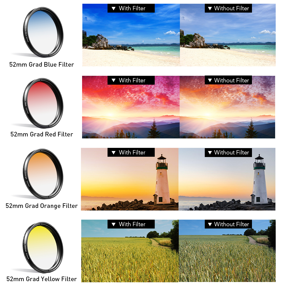 APEXEL 52mm 7in1 Gradual Filte - Photography Yellow Filter recension och pris